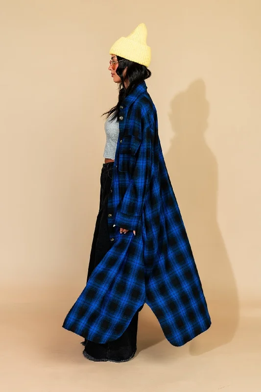 Major Savings Grunge Goddess Flannel in Cobalt Blue