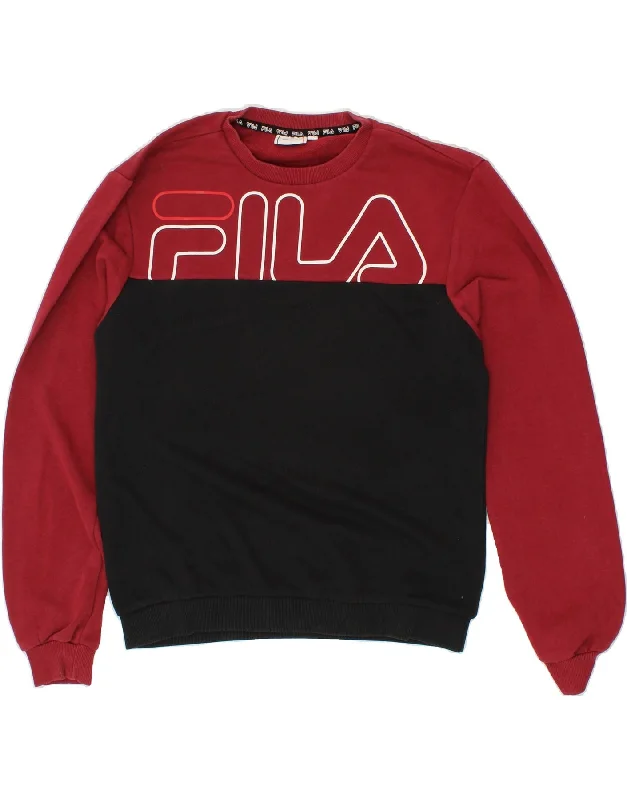 Don't Wait FILA Womens Oversized Graphic Sweatshirt Jumper UK 6 XS Black Colourblock