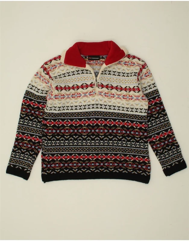 Midnight Madness CAMPAGNOLO Womens Zip Neck Jumper Sweater UK 6 XS Black Fair Isle Wool