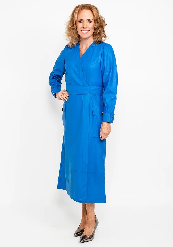 Mega Sale Camelot Faux Leather Wrap Midi Dress, Blue