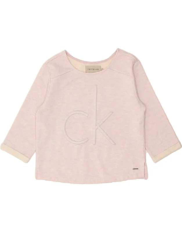 Bonus Savings CALVIN KLEIN JEANS Womens Graphic Crop Sweatshirt Jumper UK 10 Small  Pink