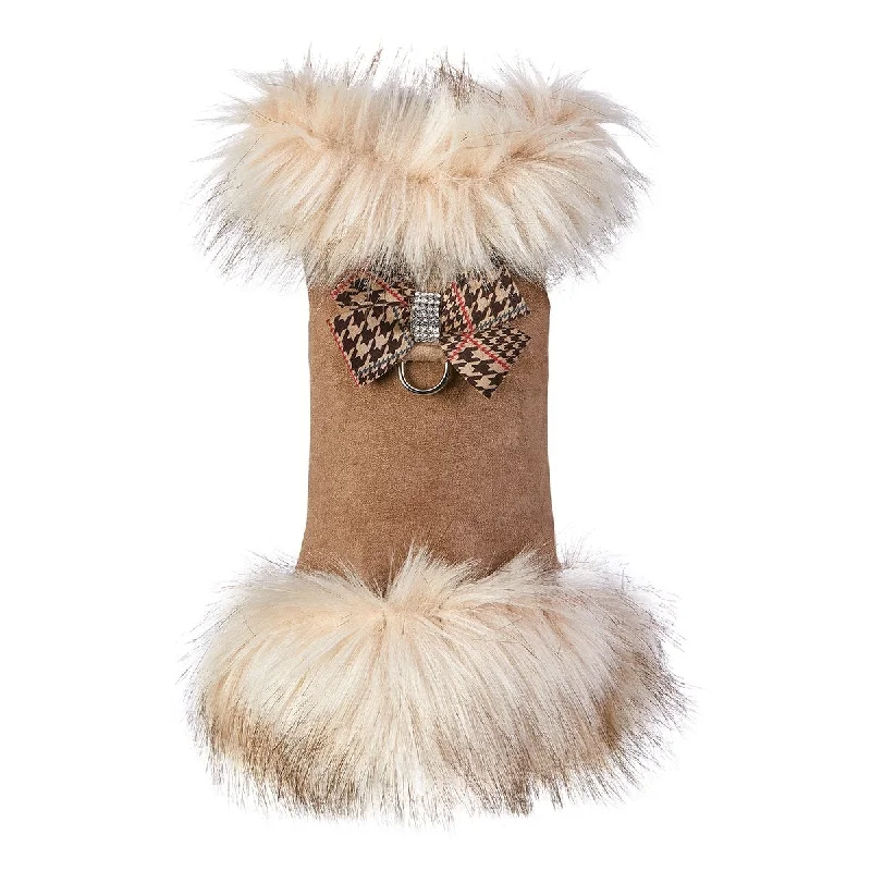 Hurry In Chocolate Glen Houndstooth Nouveau Bow Ivory Fox Fur Coat