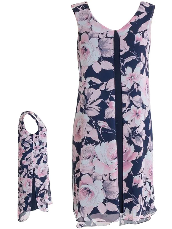 Early Bird Discount Womens Split Overlay Floral Sheath Dress