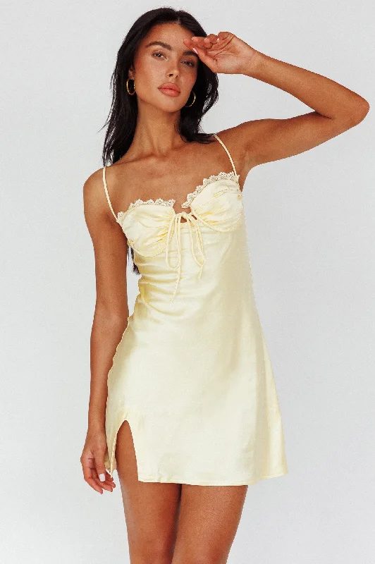 Epic Deals Fortune Lace Trim Bust Tie Mini Dress Butter