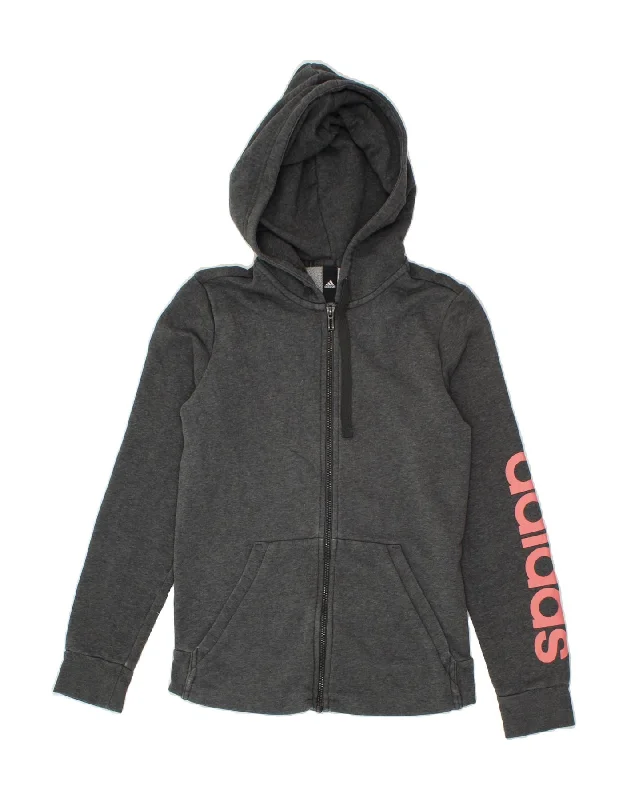 Deal of the Week ADIDAS Womens Graphic Zip Hoodie Sweater UK 8 Small Grey