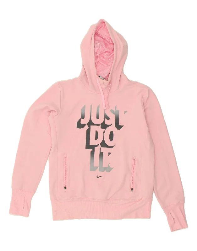 Can't Miss NIKE Womens Dri Fit Graphic Hoodie Jumper UK 16 Large Pink Cotton