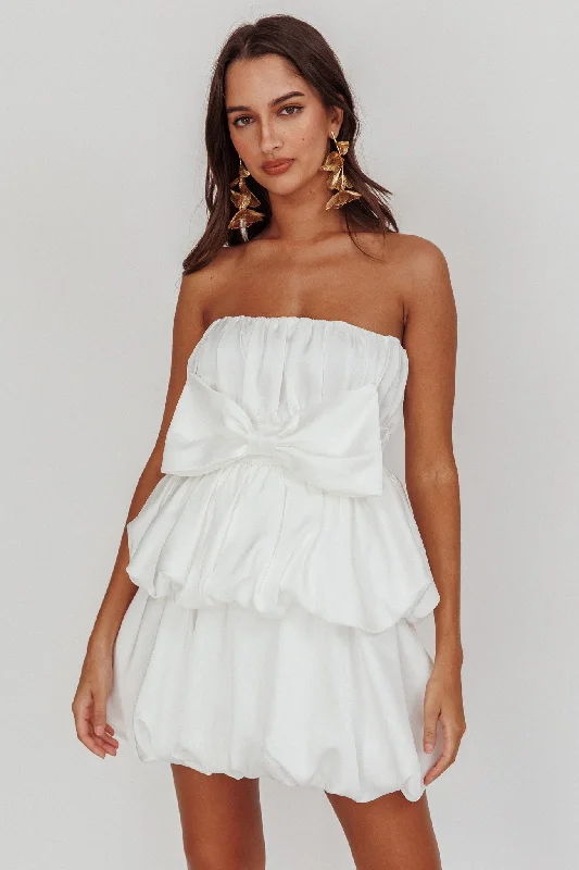 New Markdowns Carmelita Tiered Bubble Bow Mini Dress Off White