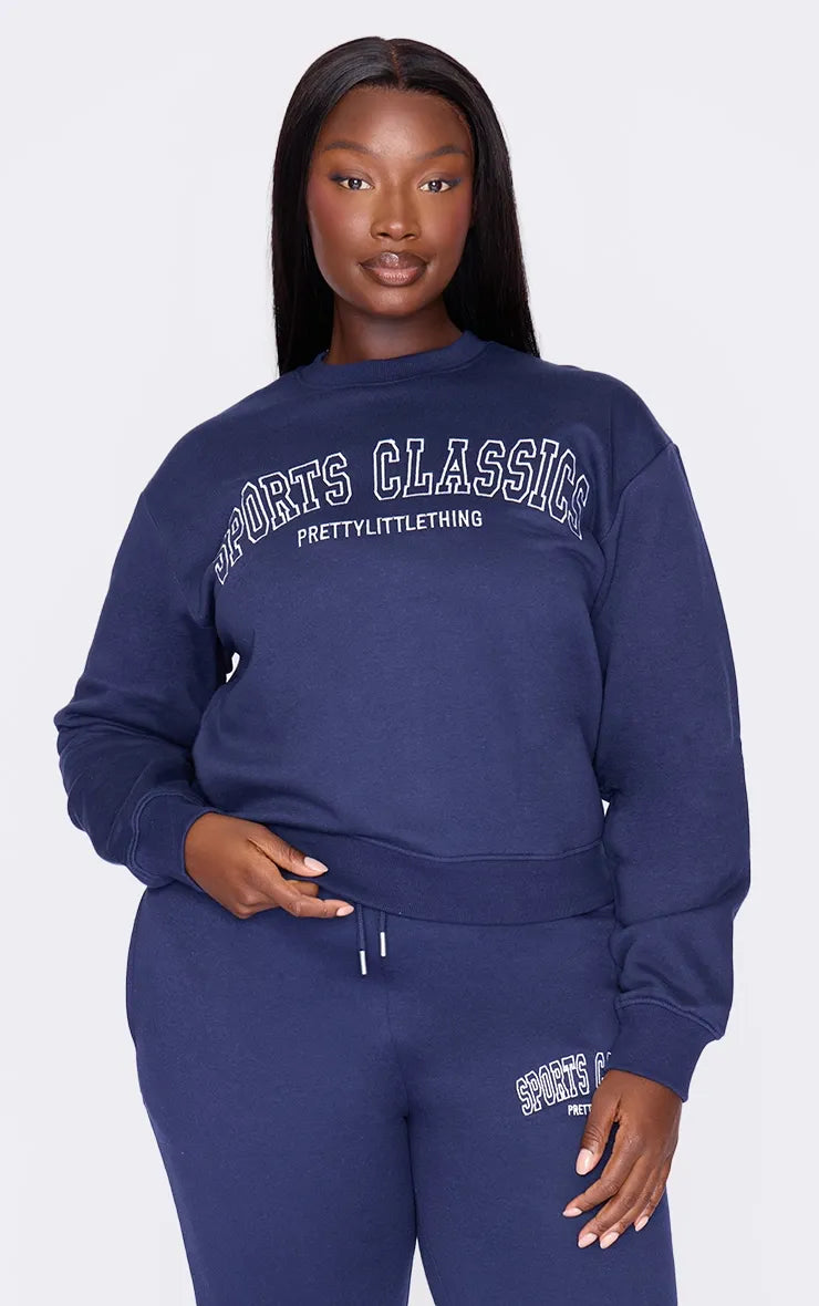 Best Bargains Plus Navy Sports Classic Embroidered Sweatshirt