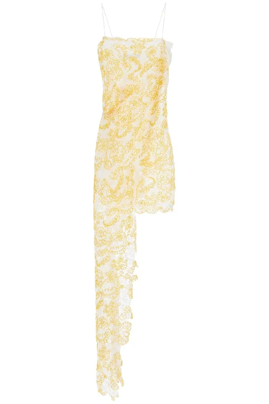 Epic Deals Christopher Esber Women's Mini Dress In yellow Floral Lace With Adjustable Straps