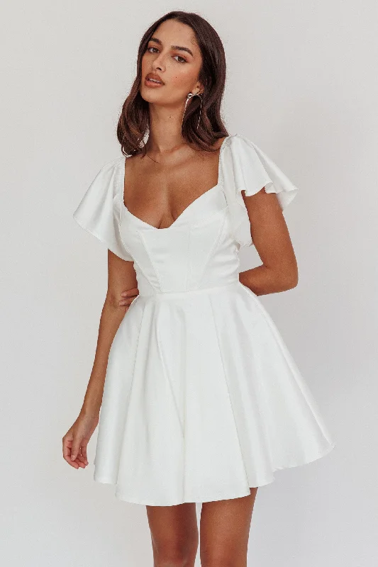 Mega Sale Tamelia Flutter Sleeve Mini Dress White