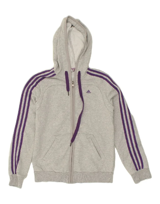 Bonus Savings ADIDAS Womens Zip Hoodie Sweater UK 8/10 Small Grey Cotton