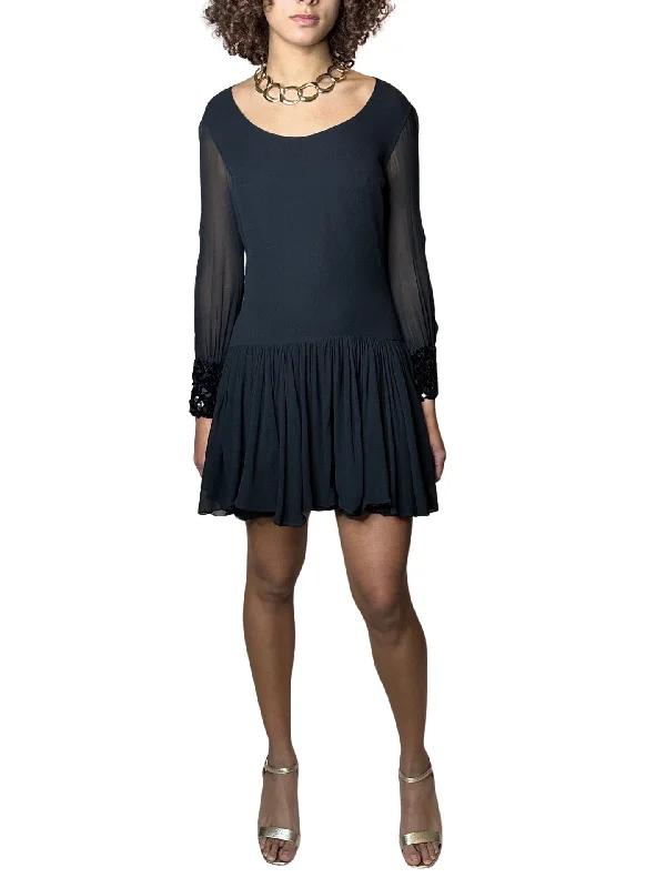 Overstock Super Cute Original 1970's Vintage Silk / Sheer & Beaded Little Black Dress UK 8 - 12 Overstock Super Cute Original 1970's Vintage Silk / Sheer & Beaded Little Black Dress UK 8 - 12