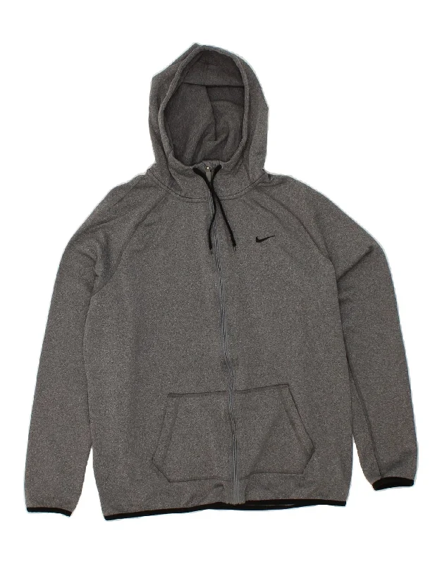 Bargain Blast NIKE Womens Dri Fit Zip Hoodie Sweater UK 16 Large Grey Polyester