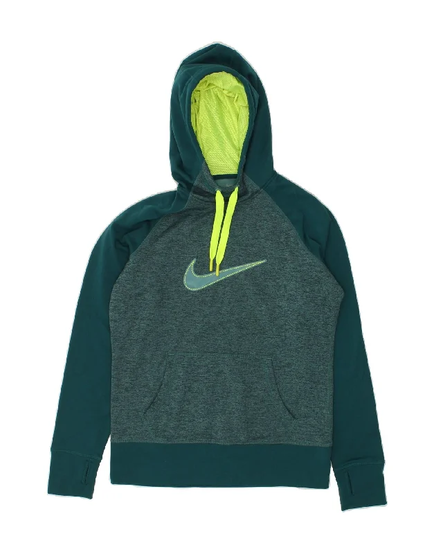 Deal Mania NIKE Womens Graphic Hoodie Jumper UK 14 Medium Green Colourblock Polyester