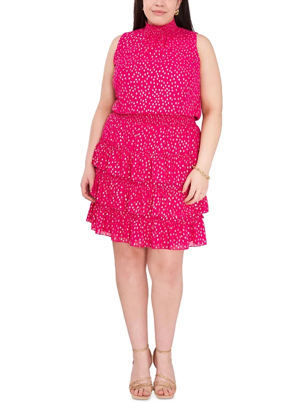 Don't Miss Plus Womens Mock Neck Knee-Length Cocktail and Party Dress