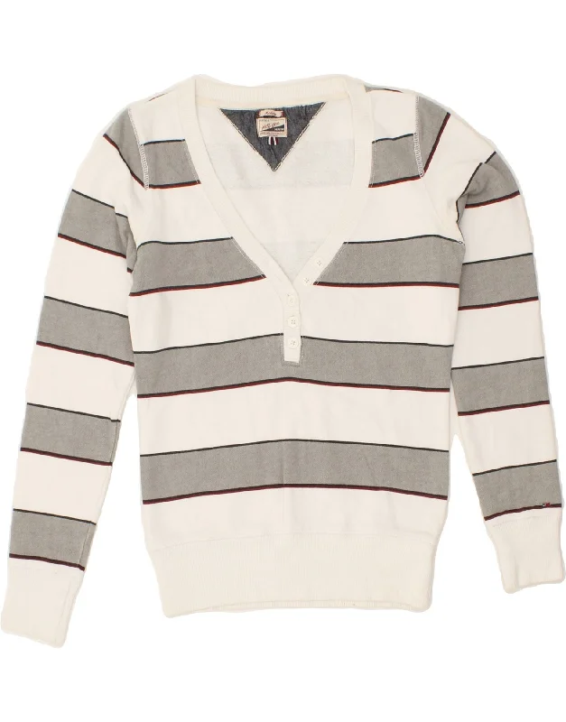 Price Drop TOMMY HILFIGER Womens V-Neck Jumper Sweater UK 12  Medium  Grey Striped
