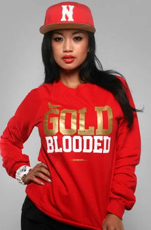 Savings Galore Gold Blooded (Women's Red Crewneck Sweatshirt)