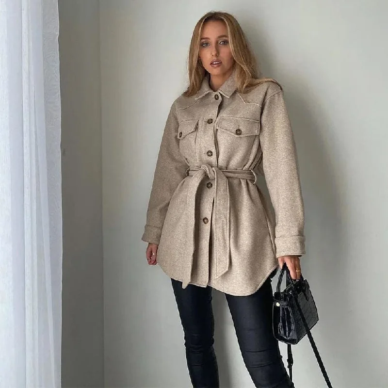 Huge Discounts DressBetty - Long Sleeves Belted Warm Thicken Casual Coats