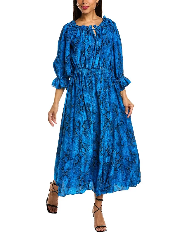 Deal Frenzy Elie Tahari Off-The-Shoulder Silk Midi Dress
