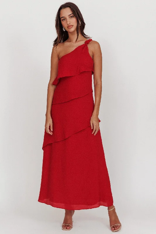 Crazy Deals Delwyn One-Shoulder Maxi Dress Red