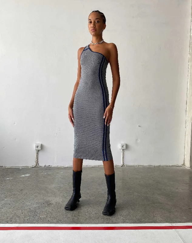 Bargain Prices Cresida One Shoulder Midi Dress in Grey Navy Sporty Micro Spot