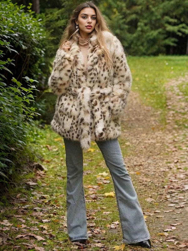 YEAR-End Clearance Leopard 1940s Imitation Fur Coat With Belt