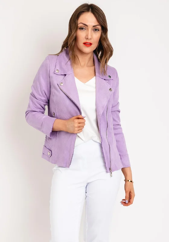 Today’s Deal Serafina Collection Faux Suede Biker Jacket, Lilac