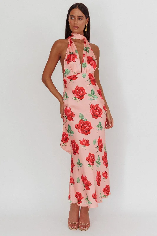 Blowout Sale Italia Azure Halterneck Maxi Dress Rose