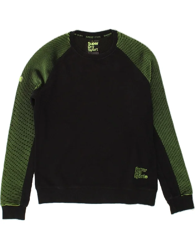 Markdowns SUPERDRY Womens Sweatshirt Jumper UK 14 Large Black Colourblock Cotton