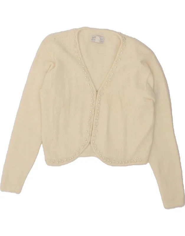 Price Slash PETER HAHN Womens Crop Cardigan Sweater UK 12 Medium Off White Lambswool Price Slash PETER HAHN Womens Crop Cardigan Sweater UK 12 Medium Off White Lambswool