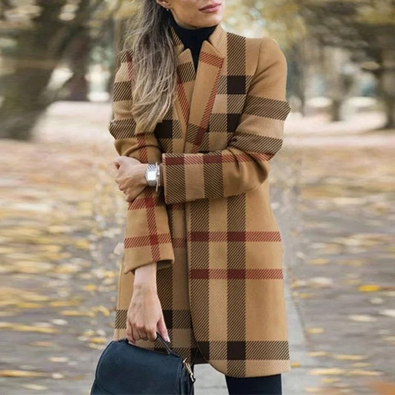 Sale Event DressBetty - Plaid Printing Long Thin Coat