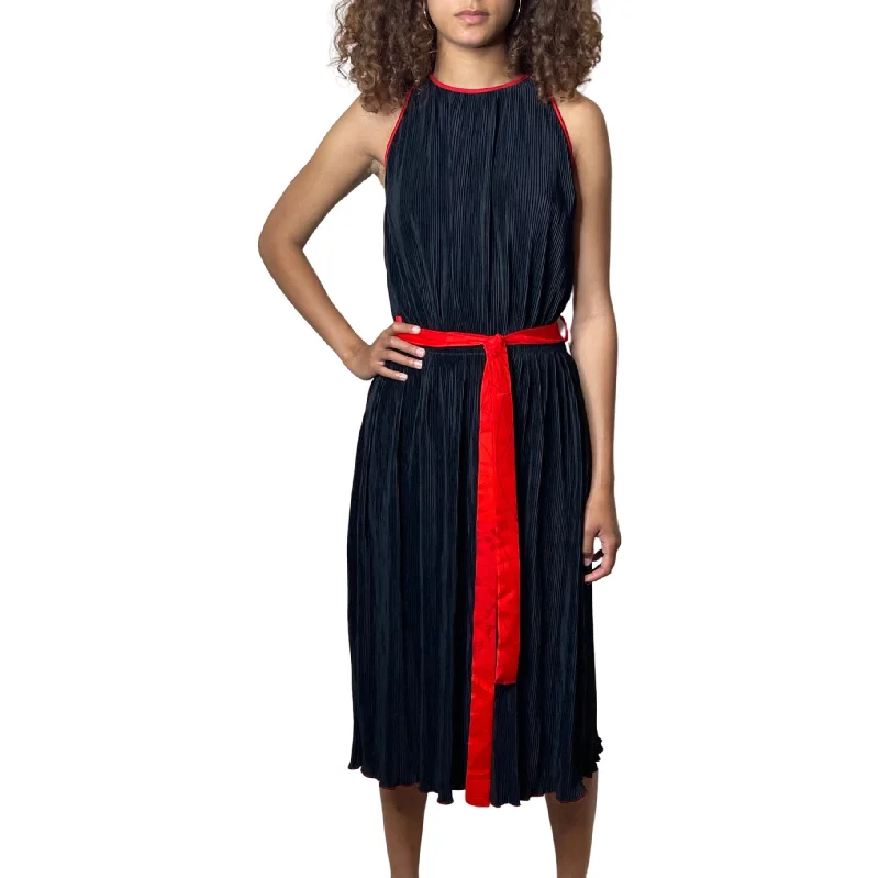 Don’t Miss Out Vintage Original 1970's Black & Red Pleated Sleeveless Dress UK 8 - 12