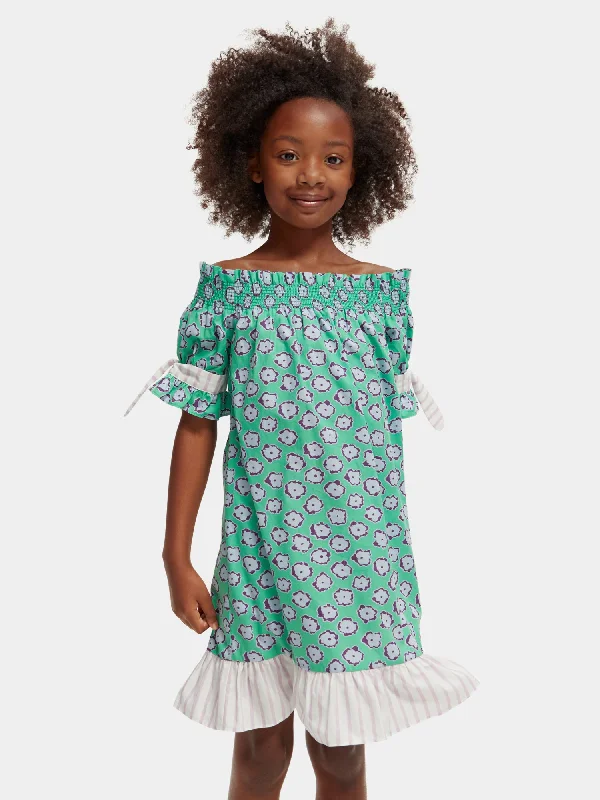 Price Cut Kids - Printed off-shoulder smocked mini dress