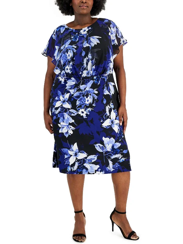 Today’s Deal Plus Womens Floral Print Mid Calf Midi Dress