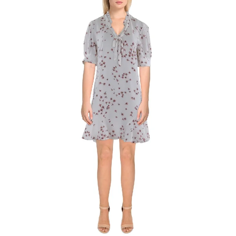 Daily Specials Womens Above Knee Tie Neck Mini Dress