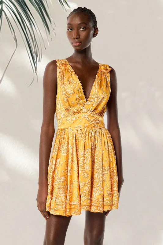 Unbeatable Prices Mini Dress Bessie - Yellow Oriental Foulard