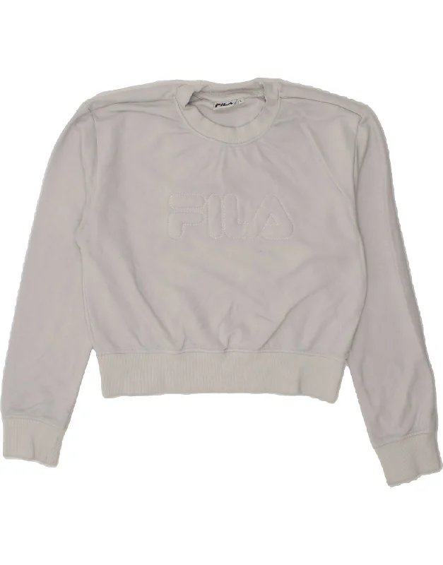 Steals and Deals FILA Womens Crop Graphic Sweatshirt Jumper UK 14 Large Grey Cotton