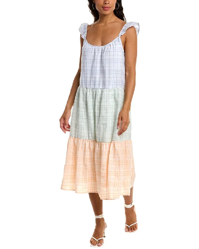 Major Savings Maison Maar Tiered Seersucker Midi Dress