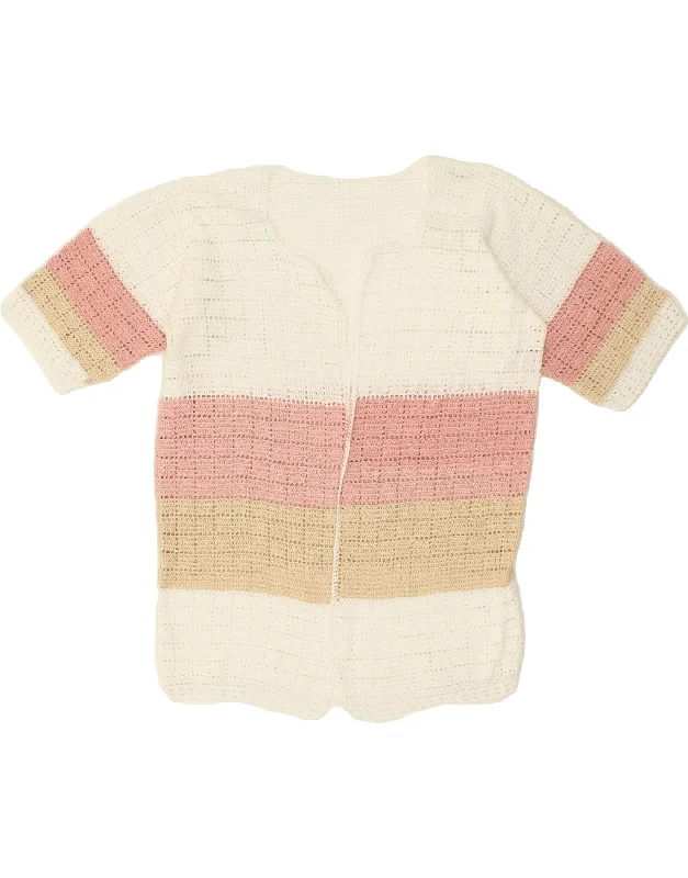 Early Access VINTAGE Womens Short Sleeve Crochet Cardigan Sweater UK 12 Medium Beige