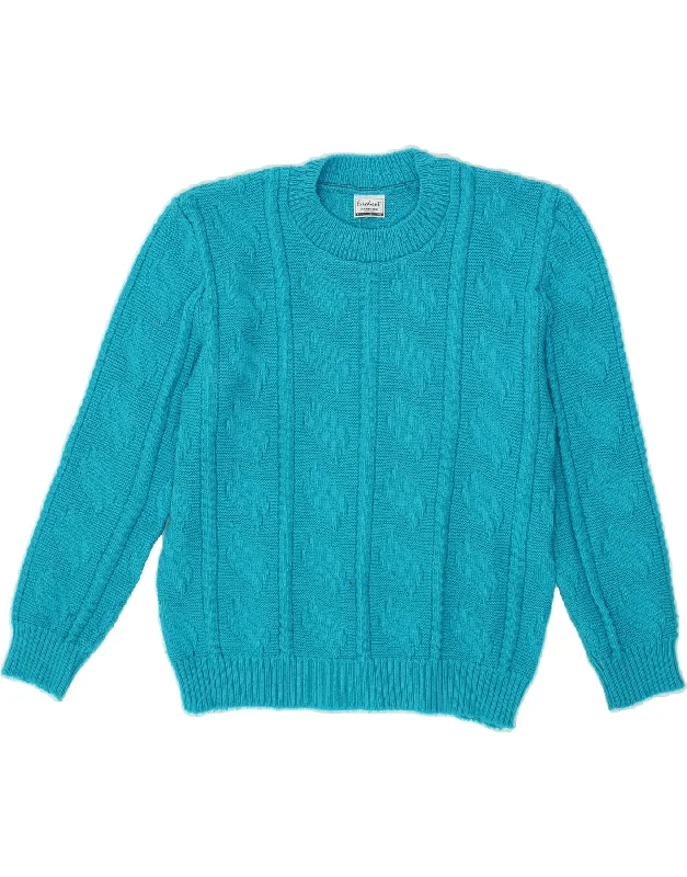 Price Cut VINTAGE Womens Crew Neck Jumper Sweater UK 12 Medium Blue Acrylic