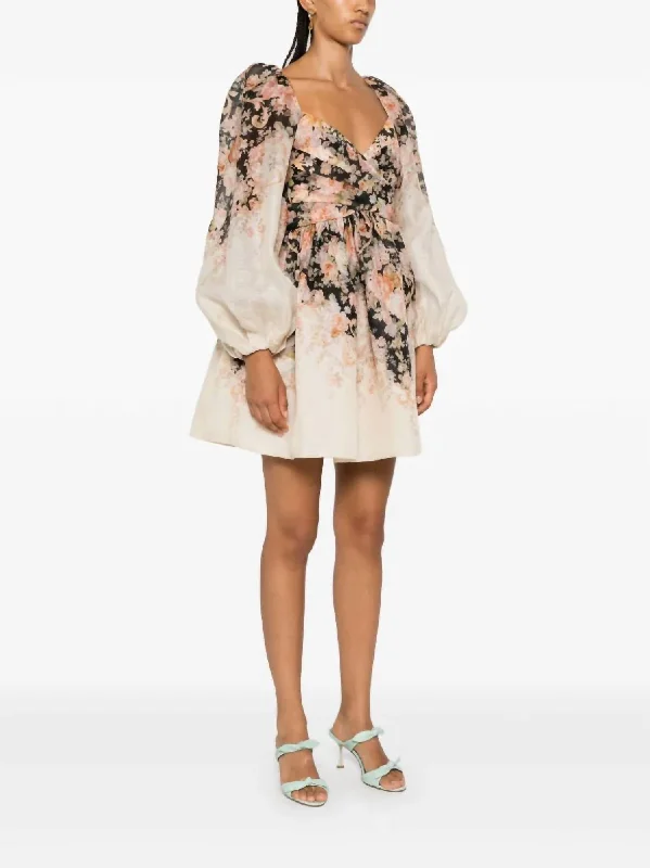 Price Fest Illustration Draped Mini Dress In Tea Rococo Floral