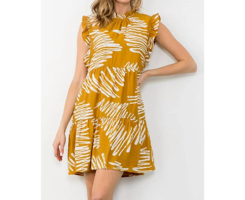 Price Cut Flutter Sleeve Tiered Dress In Mustard