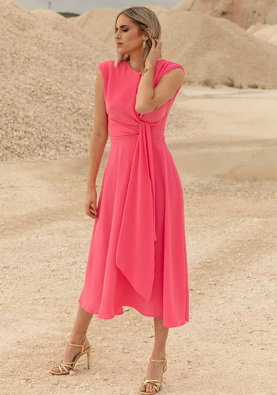 Major Savings Cayro Drape Waist A-Line Midi Dress, Pink