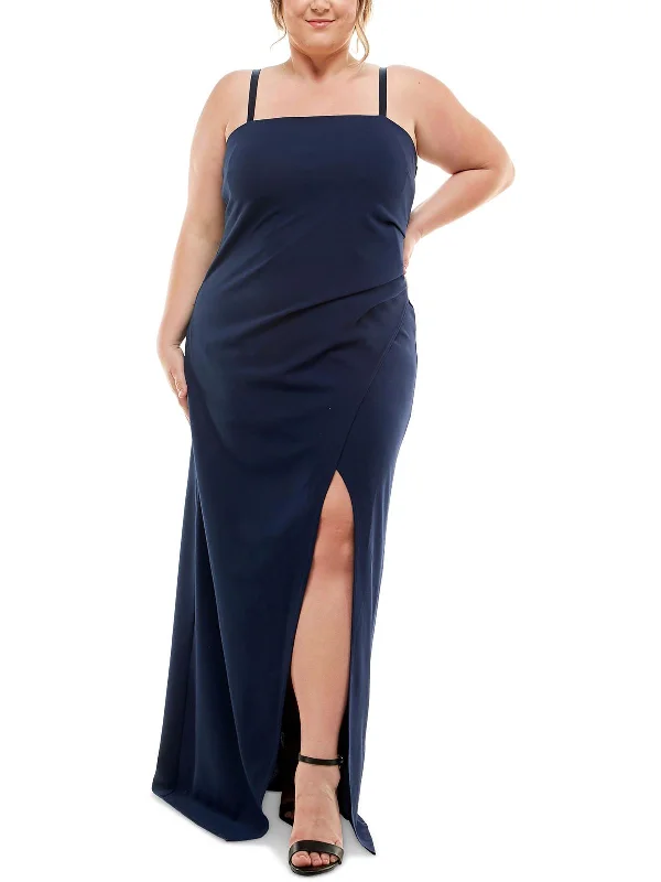 Last Chance Plus Womens Square Neck Split Hem Evening Dress