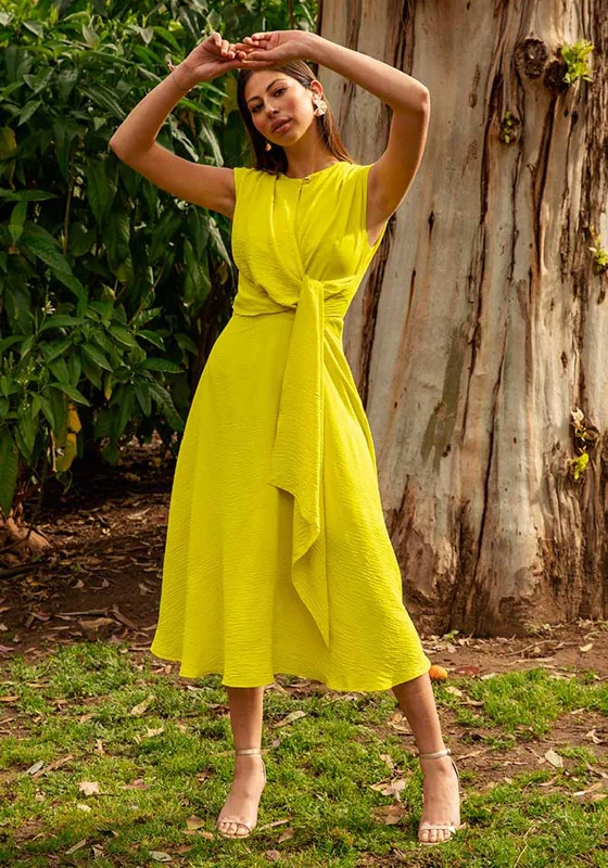 Huge Discounts Cayro Drape Waist A-Line Midi Dress, Lime