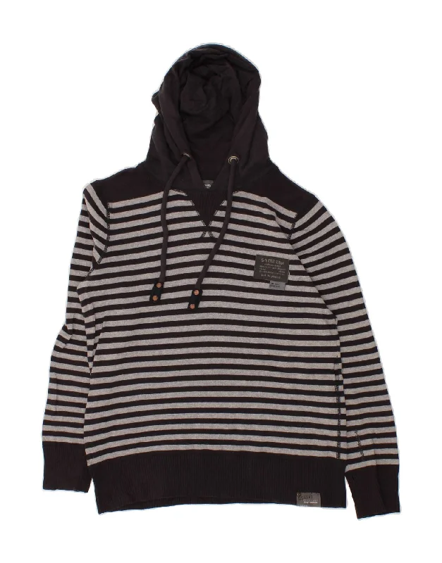 Take Advantage G-STAR Womens Hoodie Jumper UK 14 Large Navy Blue Striped Cotton