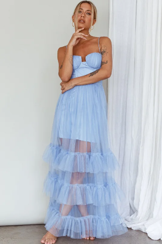 Special Price Moonlight Sonata Ruffle Mesh Maxi Dress Sky Blue