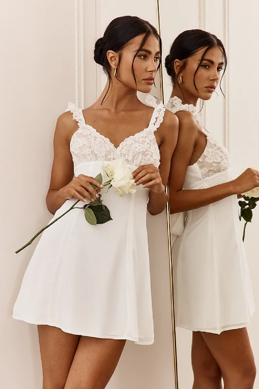 Super Bargain Lakyn Lace Bust Tied Back Mini Dress Ivory