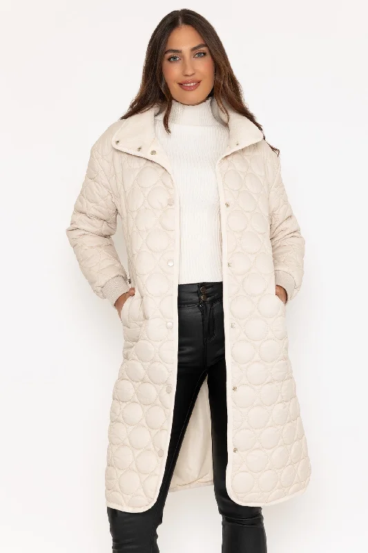 Weekend Special Beige Circle Quilt Long Line Jacket