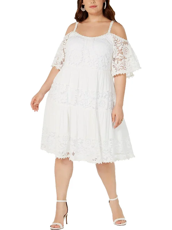 New Markdowns Plus Womens Lace Knee Midi Dress